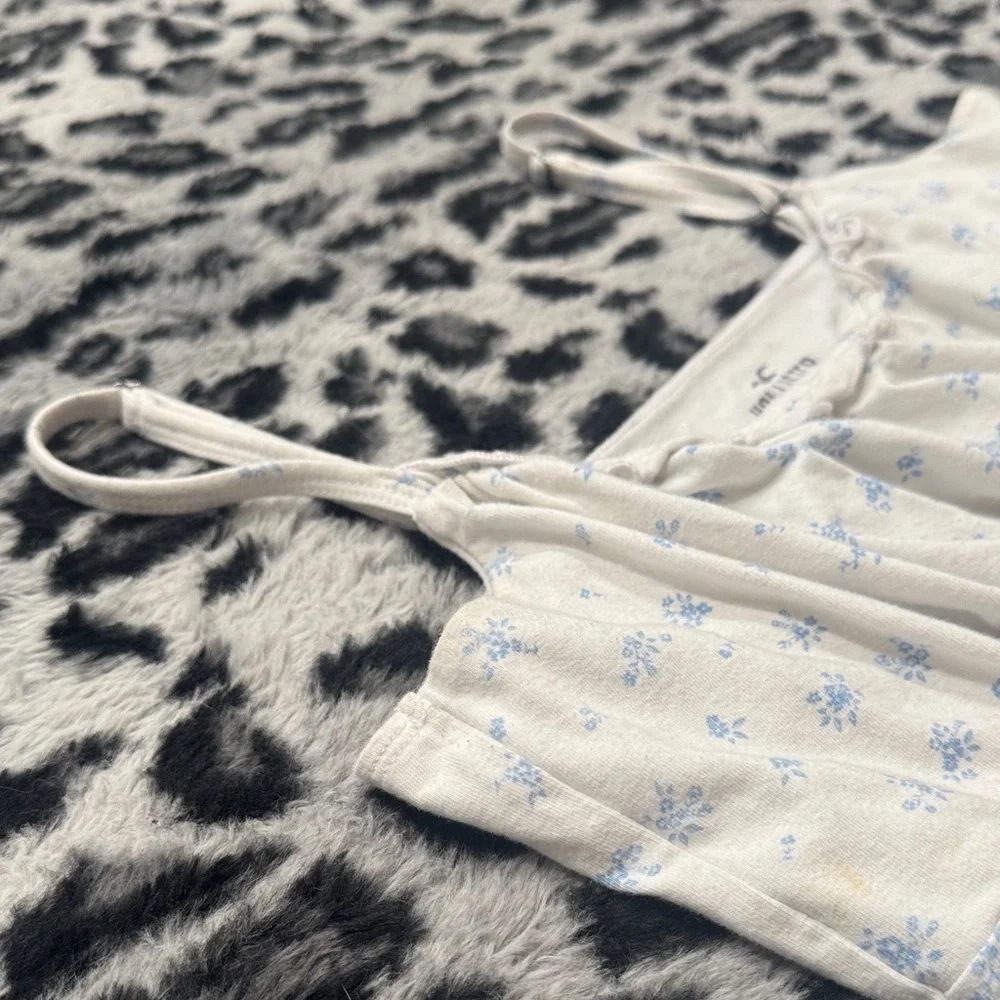 Hollister White Cami Top With Micro Ruffles and Blue Floral Print - Picture 3 of 5